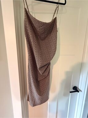 NWT anthropology Brown Micro-Print Slip Dress with Spaghetti Straps